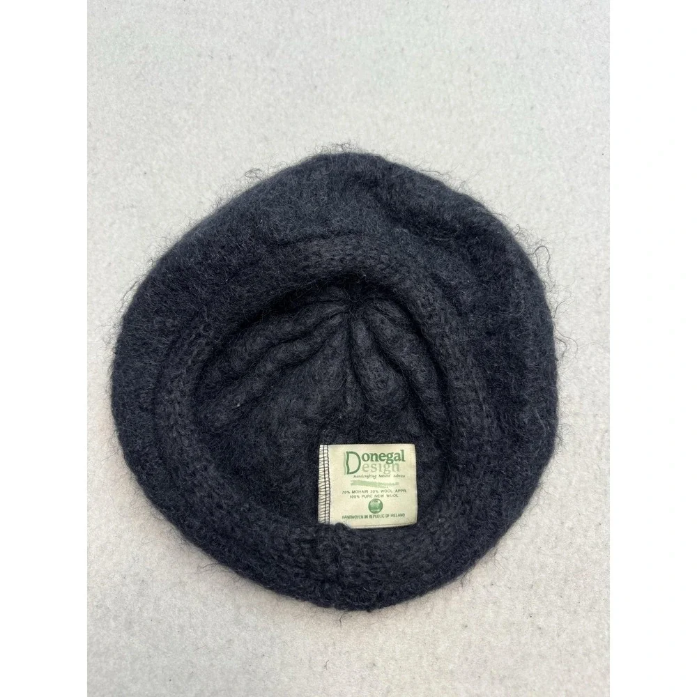 Donegal‎ Design Hat Beret Womens One Size Black Mohair Knit Handmade Ireland
